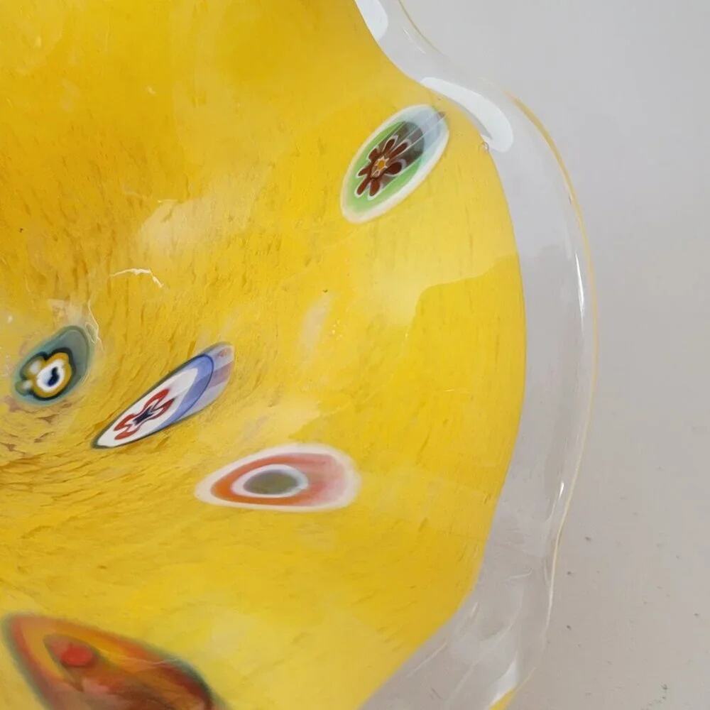 Vintage Style Yellow Art Glass Bowl Ruffled Edge Organic Centerpiece Decor - Picture 9 of 11